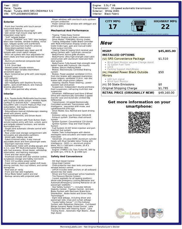 used 2022 Toyota Tundra car, priced at $42,805