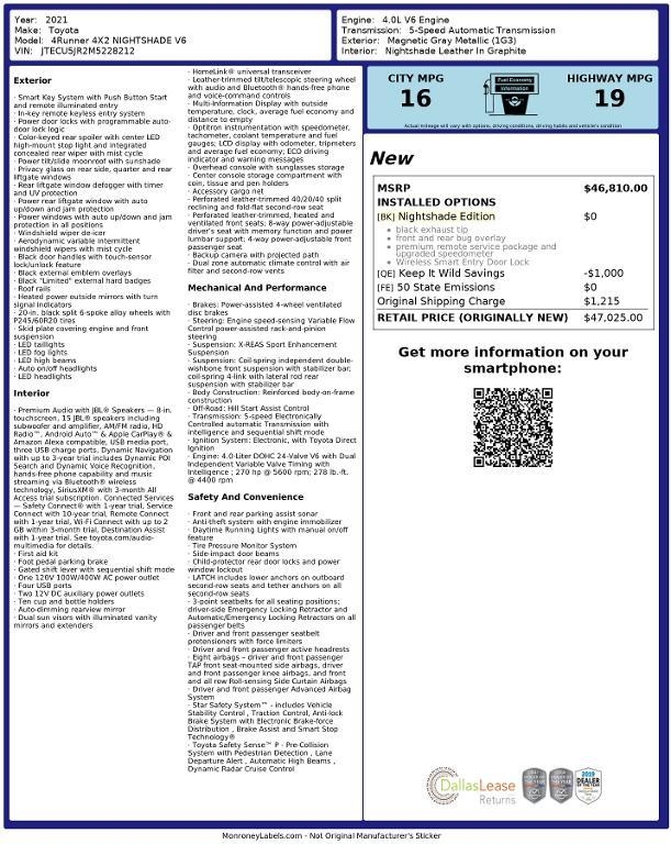 used 2021 Toyota 4Runner car, priced at $31,537