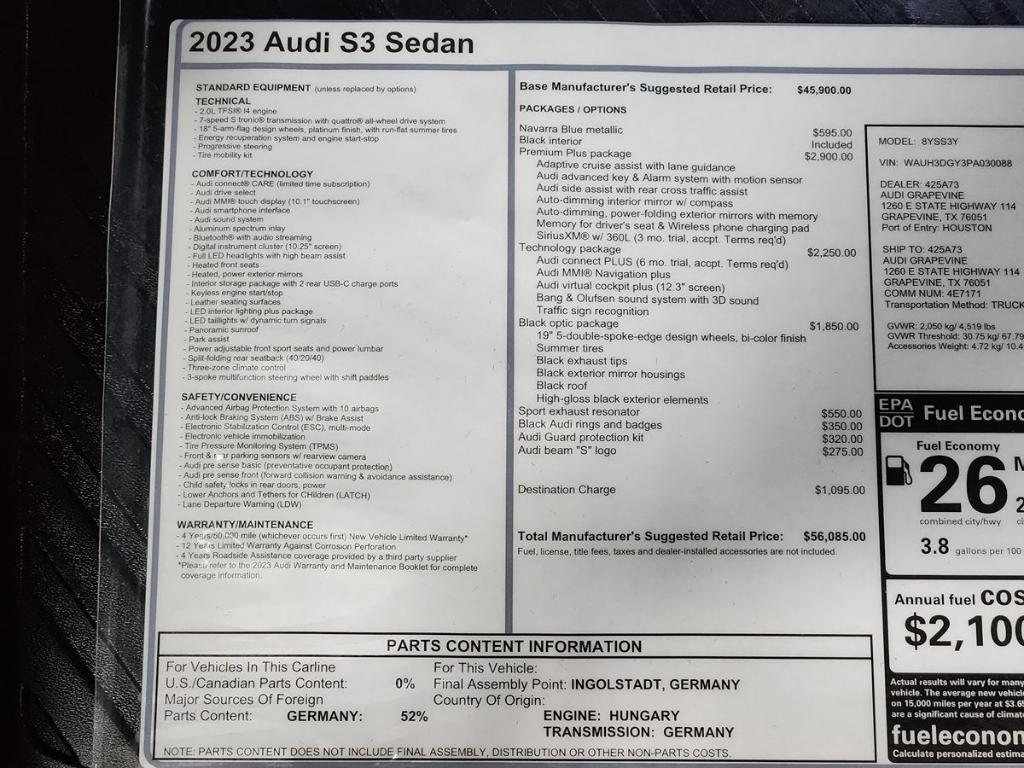 used 2023 Audi S3 car, priced at $37,378