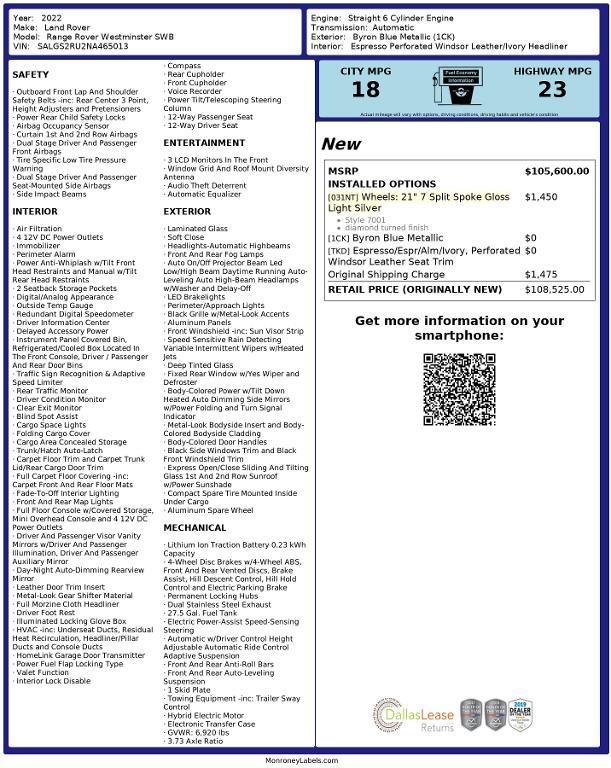 used 2022 Land Rover Range Rover car, priced at $56,665