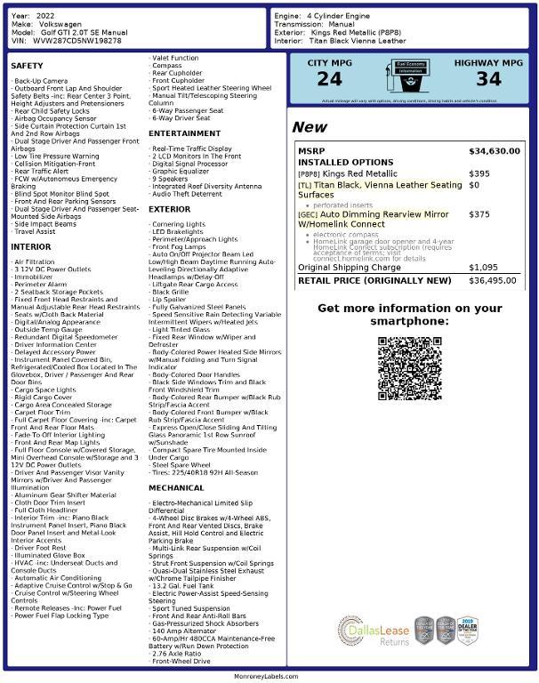 used 2022 Volkswagen Golf GTI car, priced at $26,285