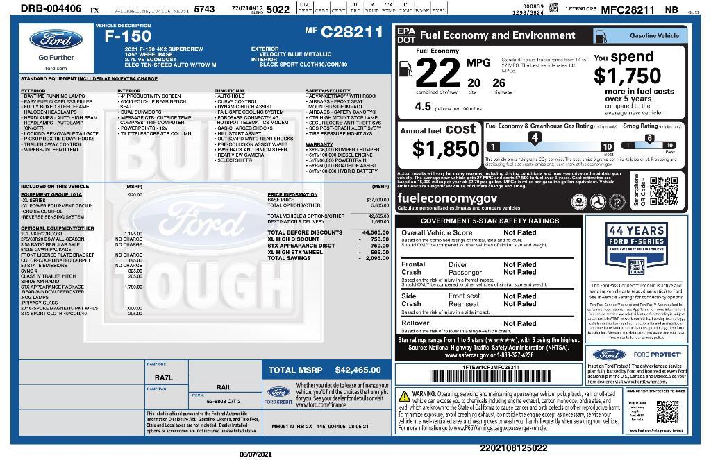 used 2021 Ford F-150 car, priced at $33,065