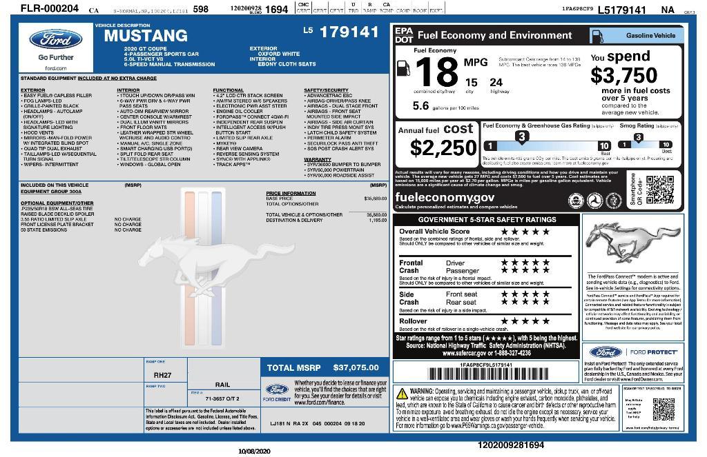 used 2020 Ford Mustang car, priced at $32,094