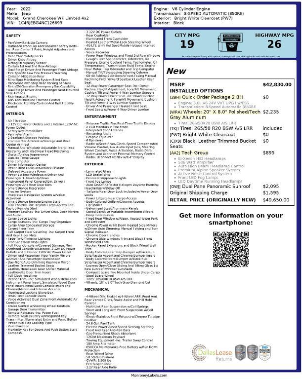 used 2022 Jeep Grand Cherokee WK car, priced at $18,847