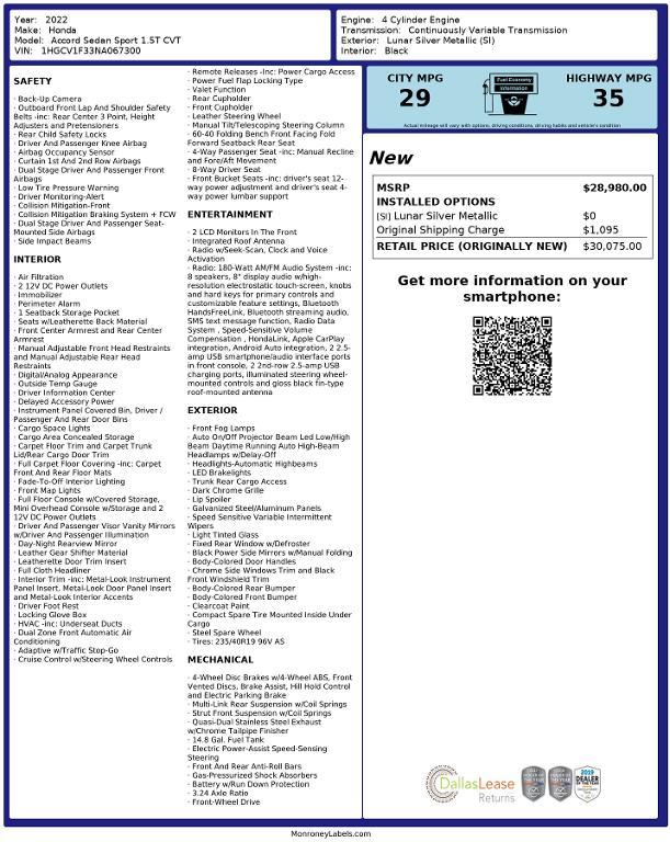 used 2022 Honda Accord car, priced at $25,162