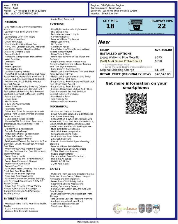 used 2023 Audi Q7 car, priced at $51,847