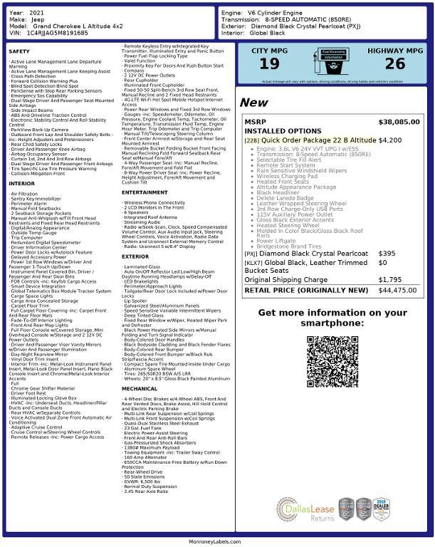 used 2021 Jeep Grand Cherokee L car, priced at $26,494