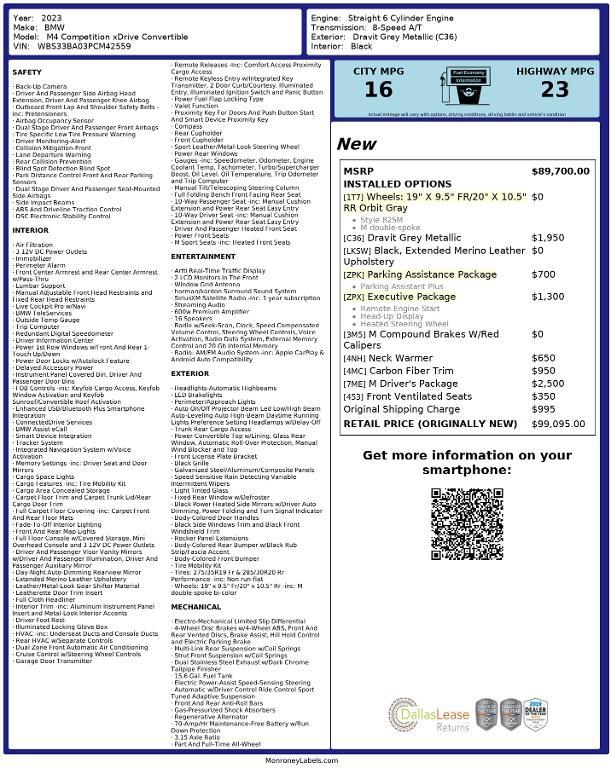 used 2023 BMW M4 car, priced at $60,958