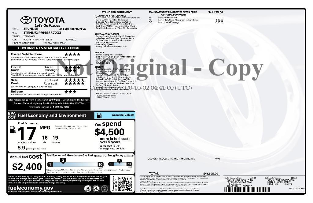 used 2021 Toyota 4Runner car, priced at $46,052