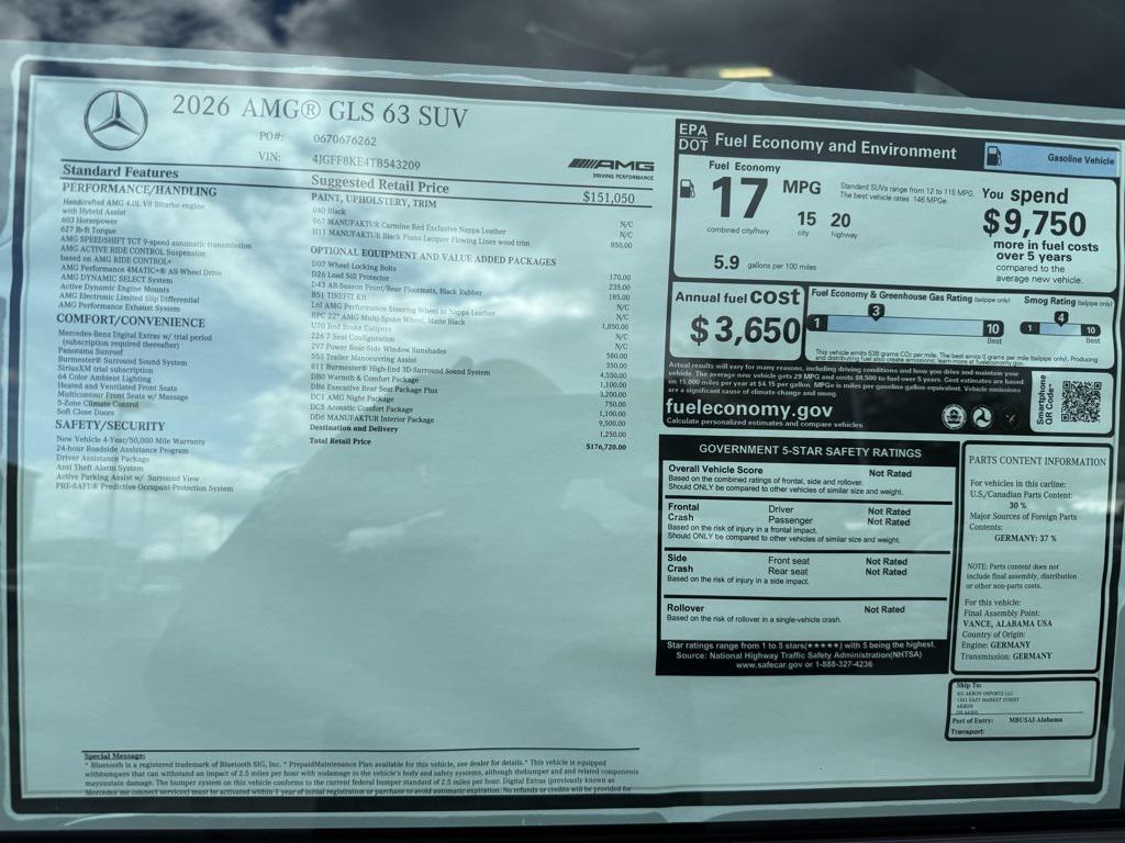 new 2026 Mercedes-Benz AMG GLS 63 car, priced at $176,720