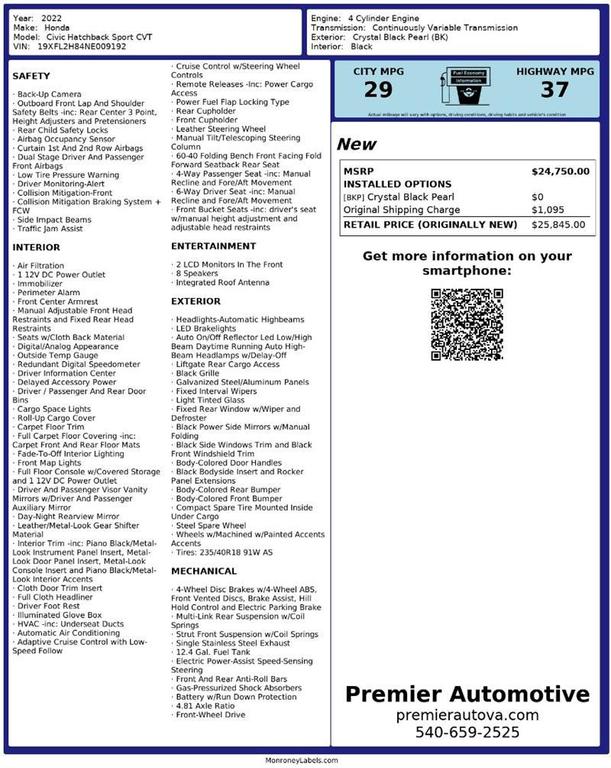 used 2022 Honda Civic car, priced at $19,450