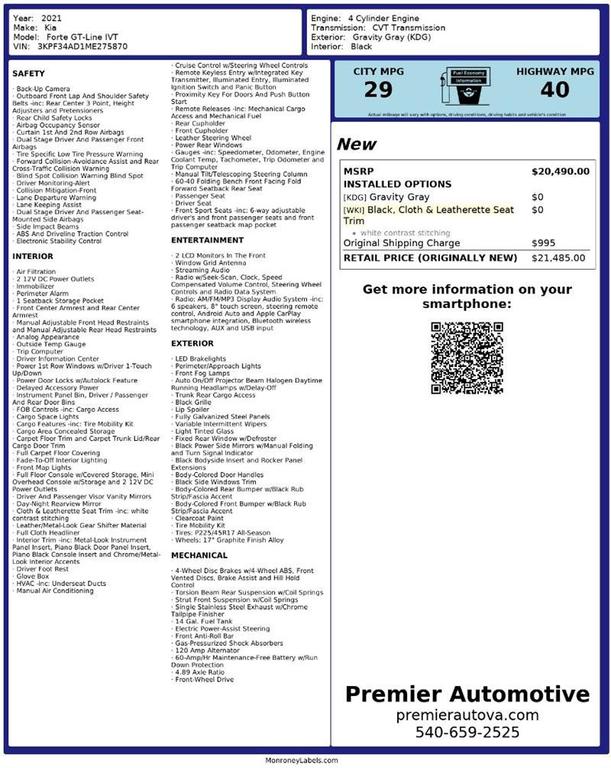 used 2021 Kia Forte car, priced at $10,999