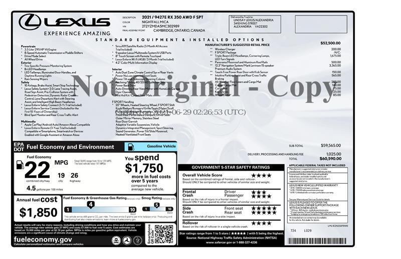 used 2021 Lexus RX 350 car, priced at $32,999