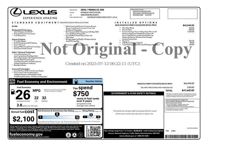used 2024 Lexus ES 350 car, priced at $35,999