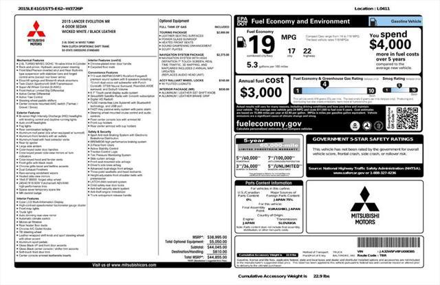 used 2015 Mitsubishi Lancer Evolution car, priced at $22,750