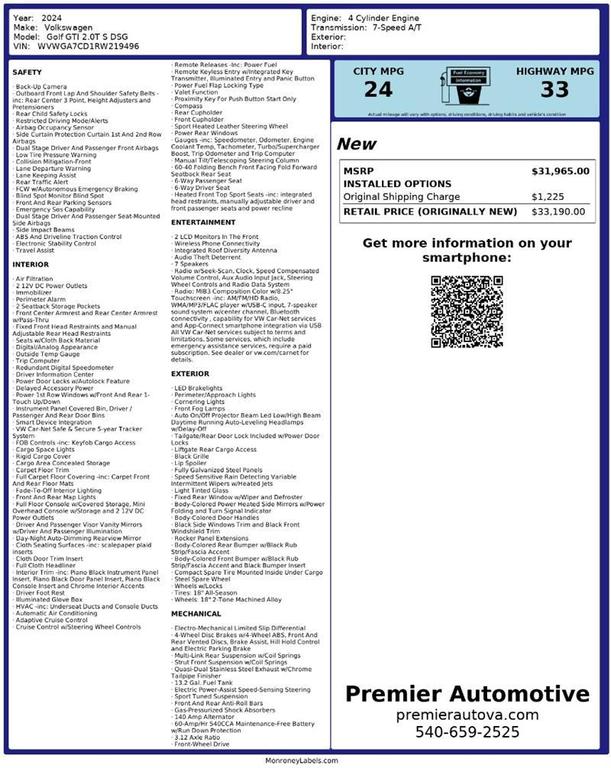 used 2024 Volkswagen Golf GTI car, priced at $23,999