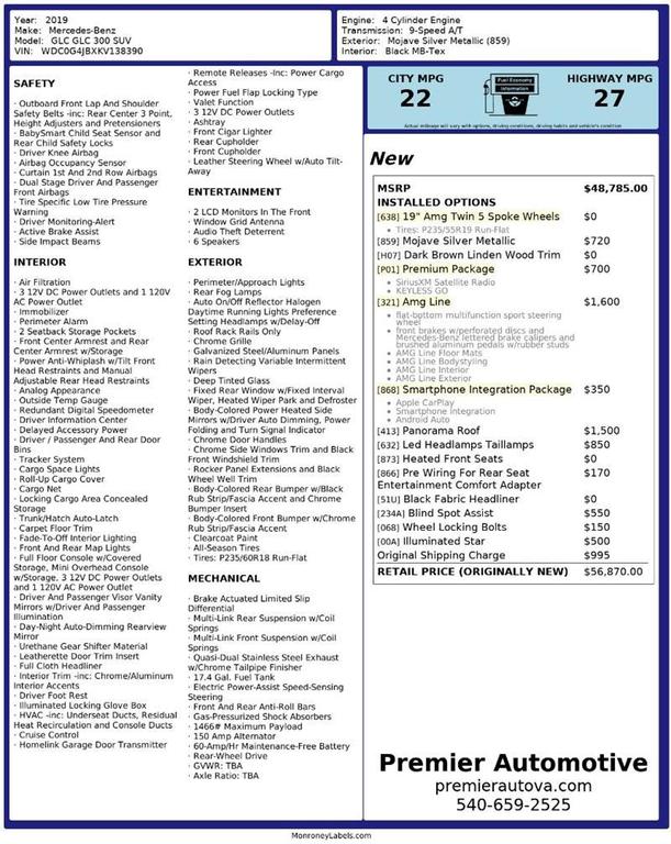 used 2019 Mercedes-Benz GLC 300 car, priced at $17,777