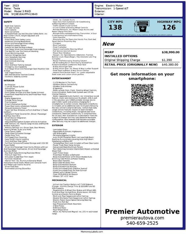 used 2023 Tesla Model 3 car, priced at $20,999