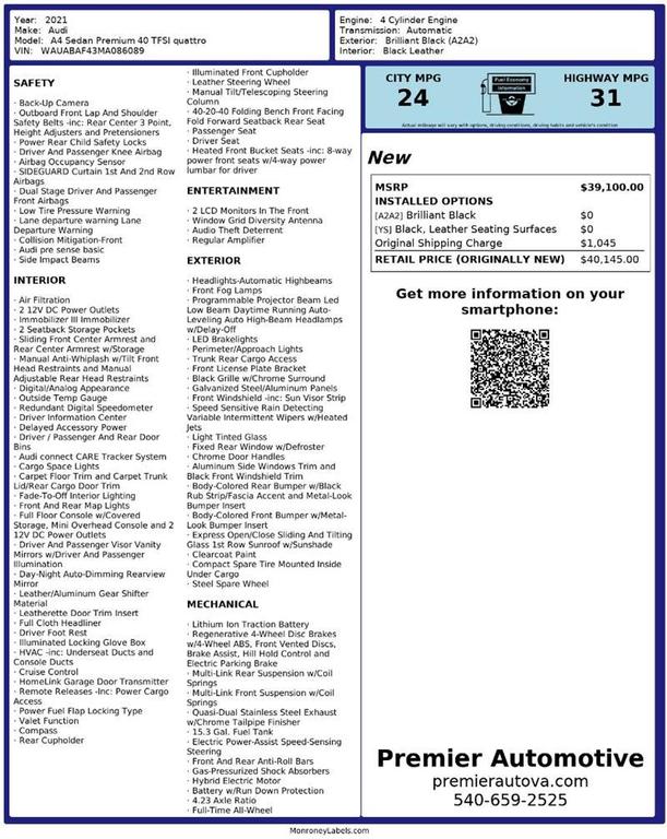 used 2021 Audi A4 car, priced at $19,999