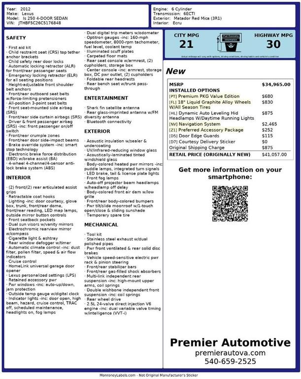 used 2012 Lexus IS 250 car, priced at $12,450