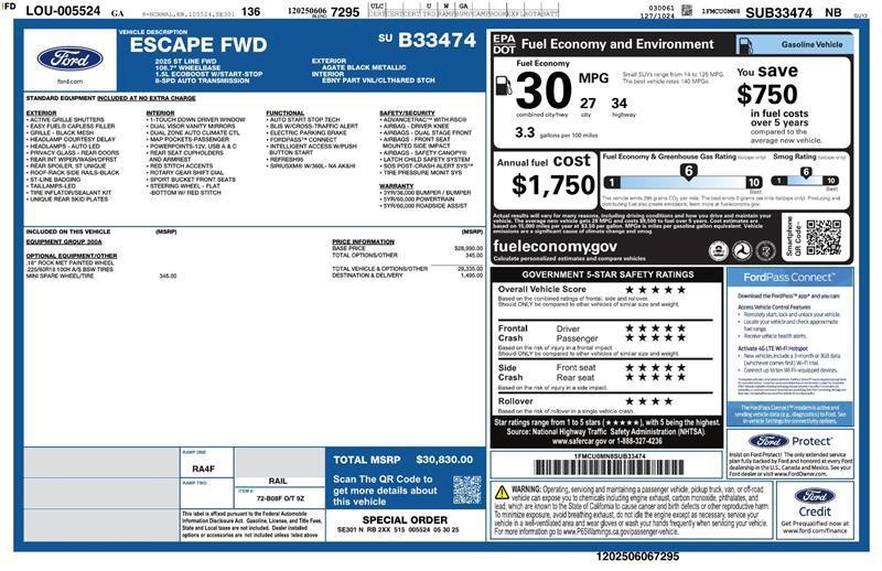 used 2025 Ford Escape car, priced at $19,450
