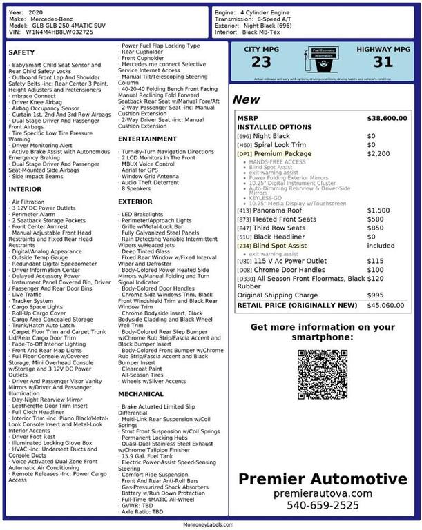 used 2020 Mercedes-Benz GLB 250 car, priced at $21,999