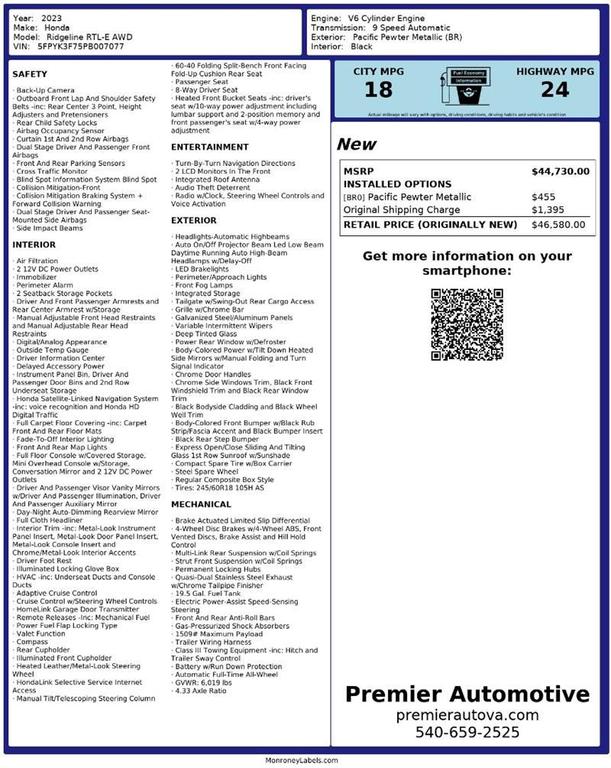 used 2023 Honda Ridgeline car, priced at $28,999