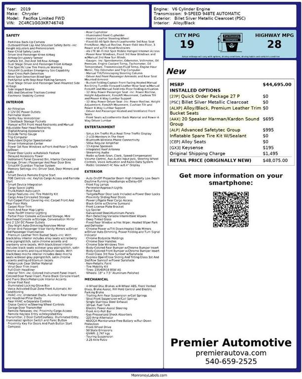 used 2019 Chrysler Pacifica car, priced at $13,450