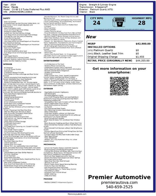 used 2024 Mazda CX-90 car, priced at $26,450