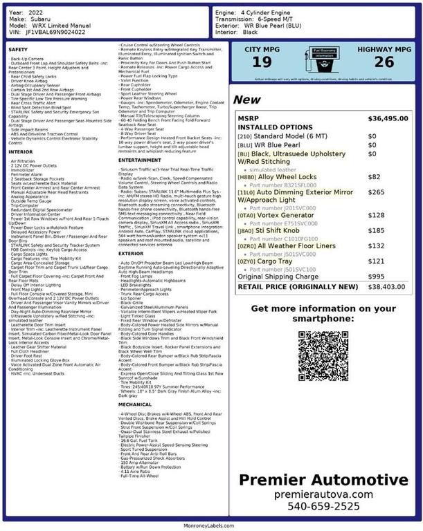 used 2022 Subaru WRX car, priced at $26,999