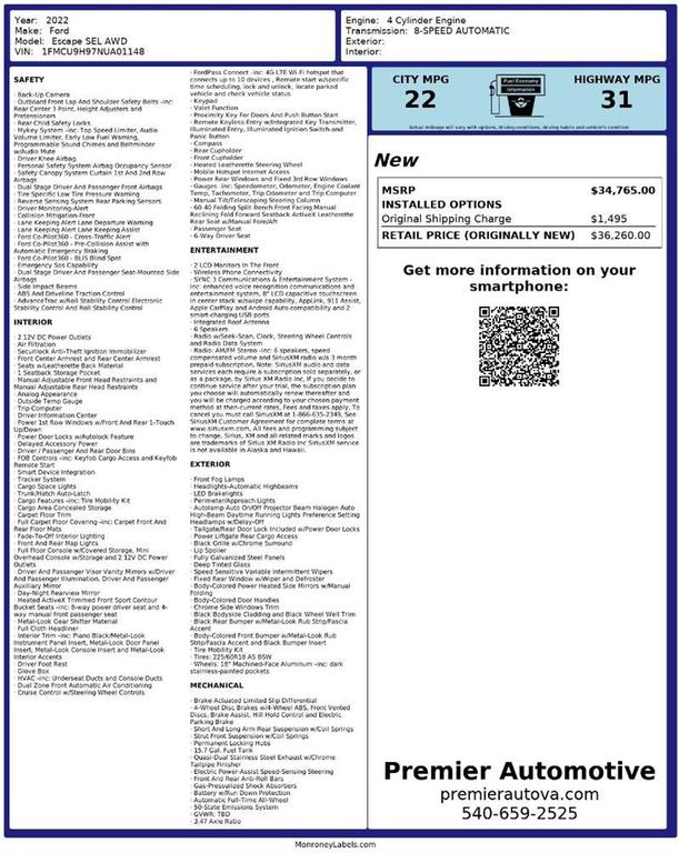 used 2022 Ford Escape car, priced at $17,999