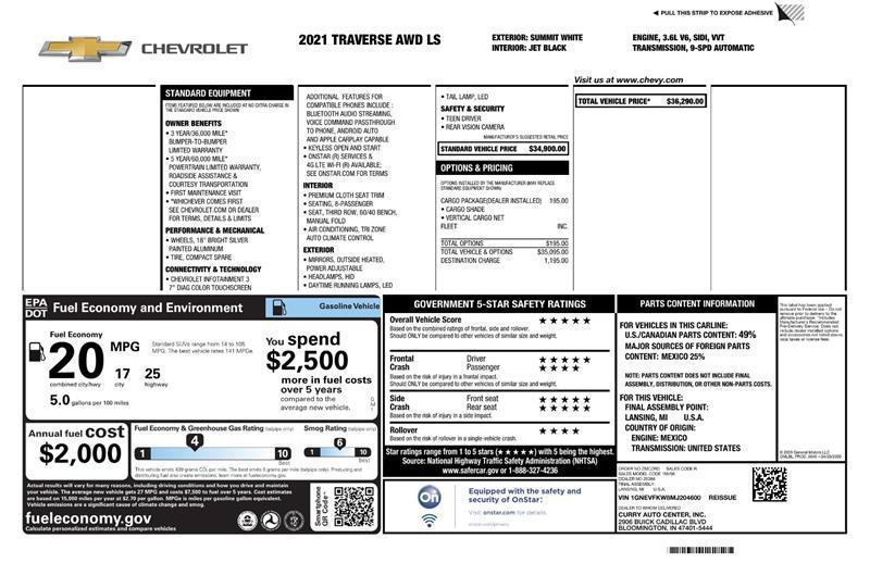 used 2021 Chevrolet Traverse car, priced at $19,999