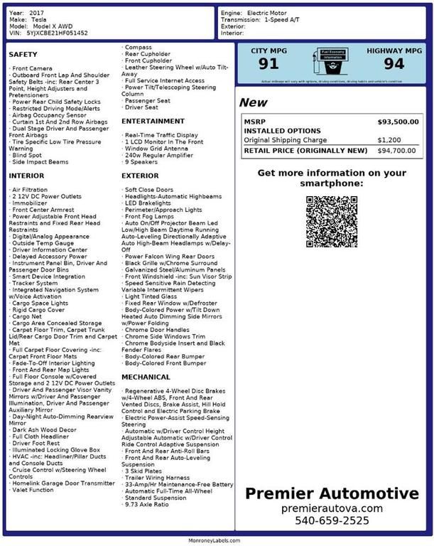 used 2017 Tesla Model X car, priced at $20,450