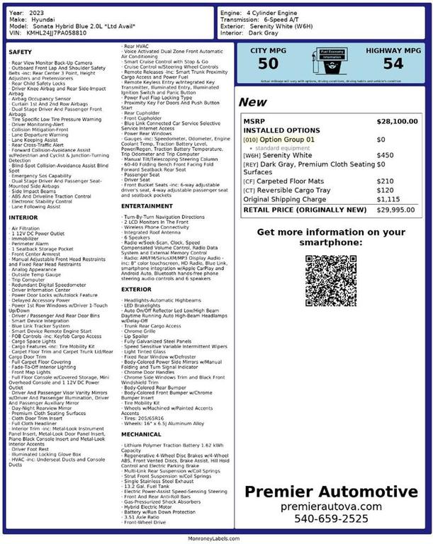 used 2023 Hyundai Sonata Hybrid car, priced at $18,450