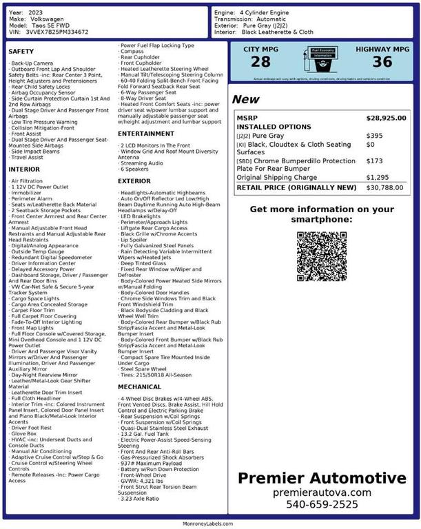 used 2023 Volkswagen Taos car, priced at $17,999