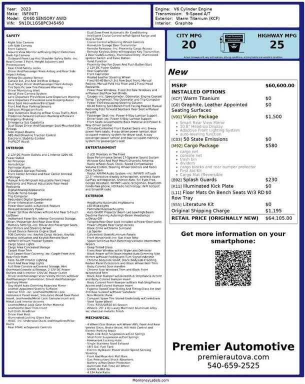 used 2023 INFINITI QX60 car, priced at $31,450