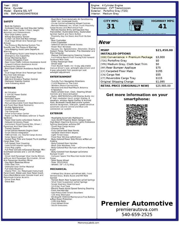 used 2022 Hyundai Elantra car, priced at $13,999