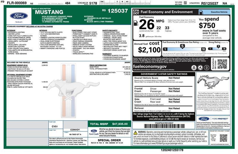 used 2024 Ford Mustang car, priced at $29,450