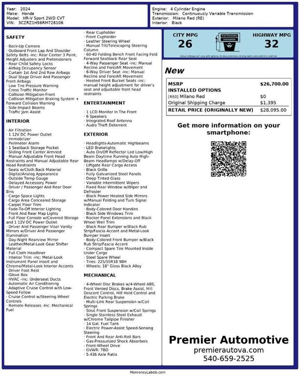 used 2024 Honda HR-V car, priced at $20,999