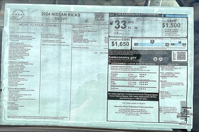 new 2024 Nissan Kicks car, priced at $24,022