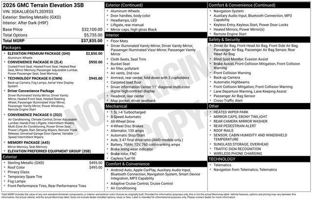 new 2026 GMC Terrain car, priced at $39,030