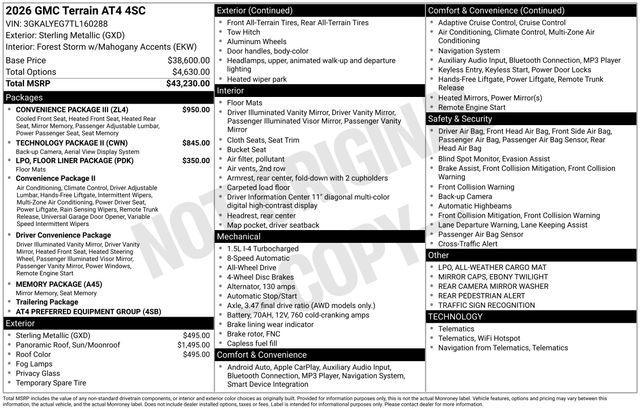 new 2026 GMC Terrain car, priced at $44,625