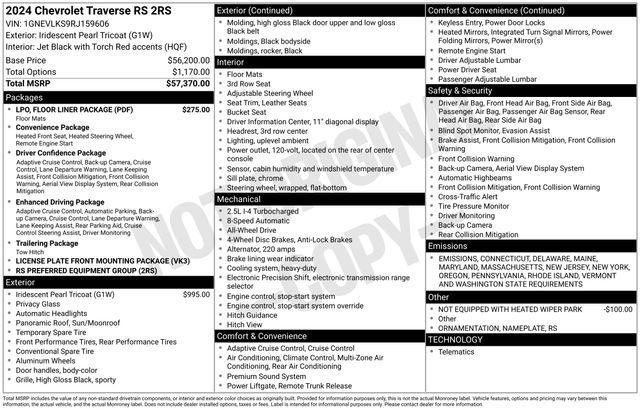 used 2024 Chevrolet Traverse car, priced at $52,774