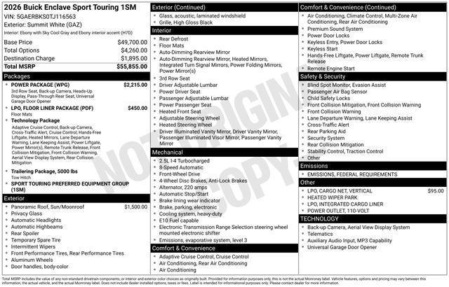 new 2026 Buick Enclave car, priced at $54,179