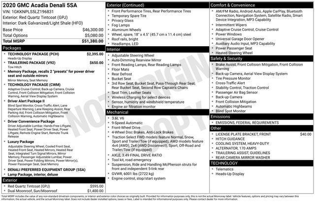 used 2020 GMC Acadia car, priced at $31,629
