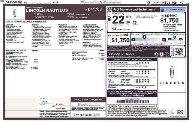 used 2019 Lincoln Nautilus car, priced at $18,574