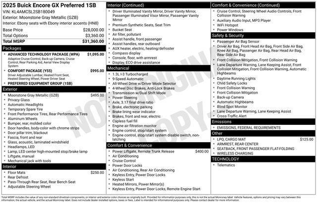 new 2025 Buick Encore GX car, priced at $31,617
