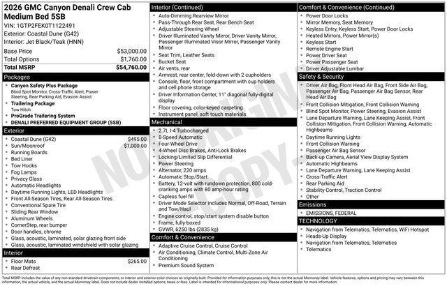 new 2026 GMC Canyon car, priced at $56,855