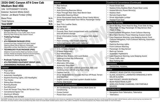 new 2026 GMC Canyon car, priced at $52,755