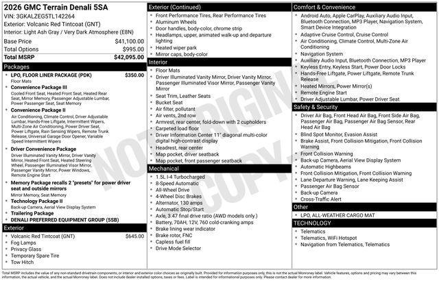 new 2026 GMC Terrain car, priced at $43,465